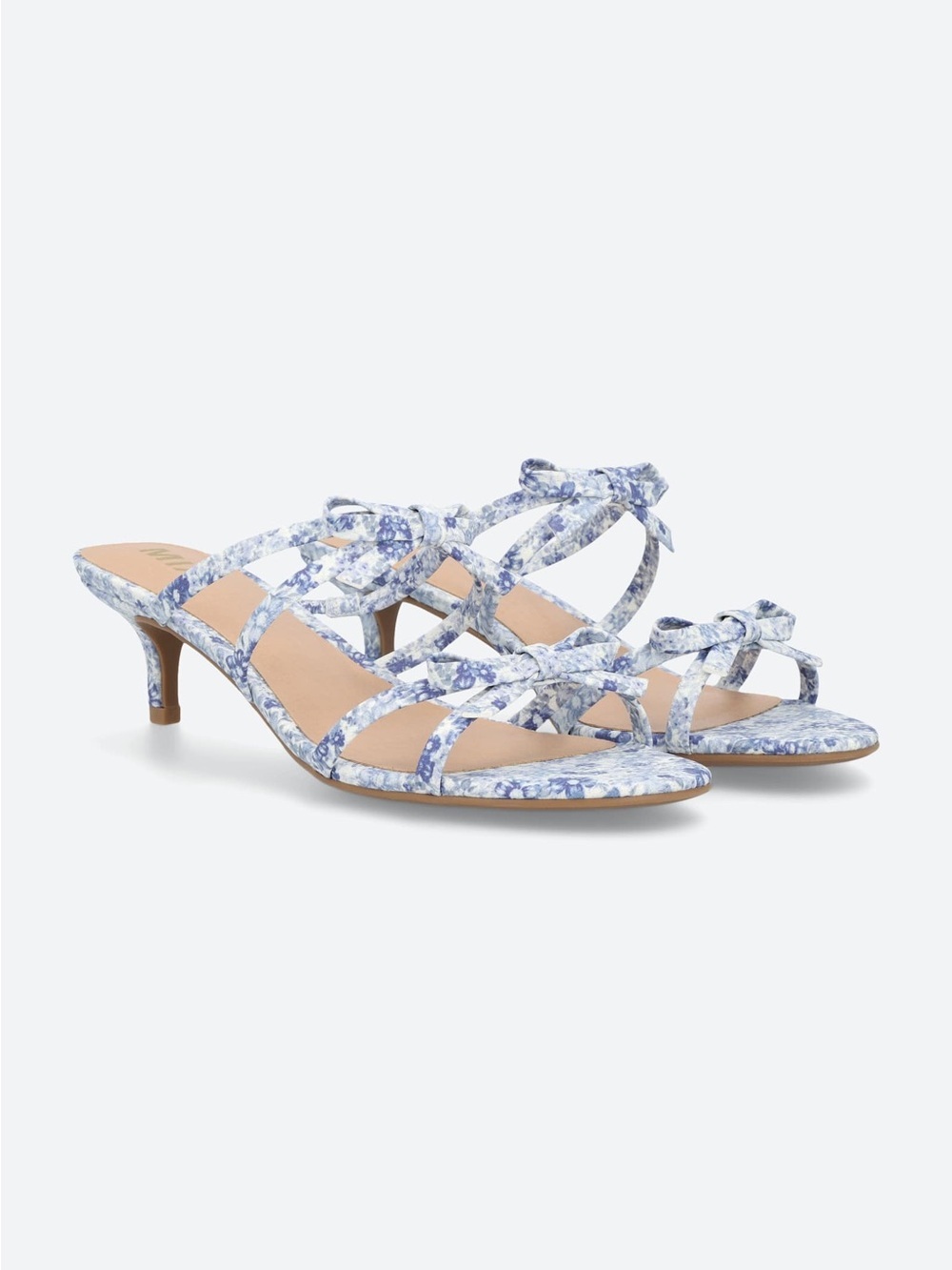 MIA Treanor Heel, Blue and White Floral Ribbon Kitten Heels, Size 9
